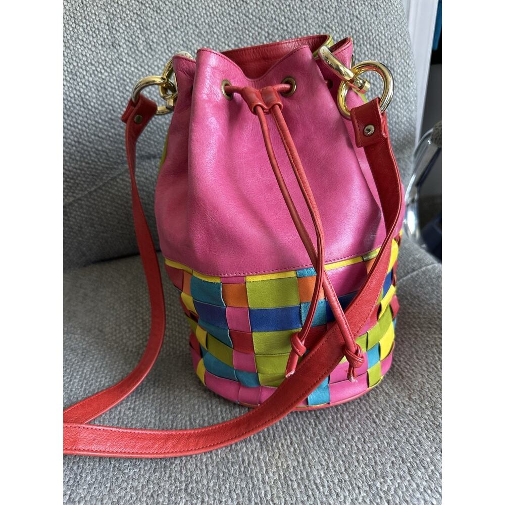 Joseph B Exclusive New York Colorful Woven Bucket Bag Boho Drawstring Crossbody - Picture 2 of 13